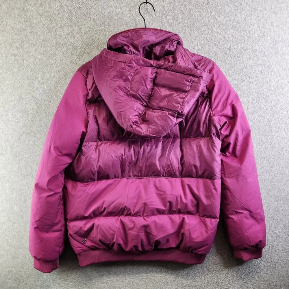 Ivivva Jacket Girls 14 Pink Down Puffer Coat By Lululemon Hide Away Hood Quilted